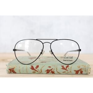 Vintage 1990s Eyeglass Frames Aviator Made In France NOS Matte Black Retro Geek